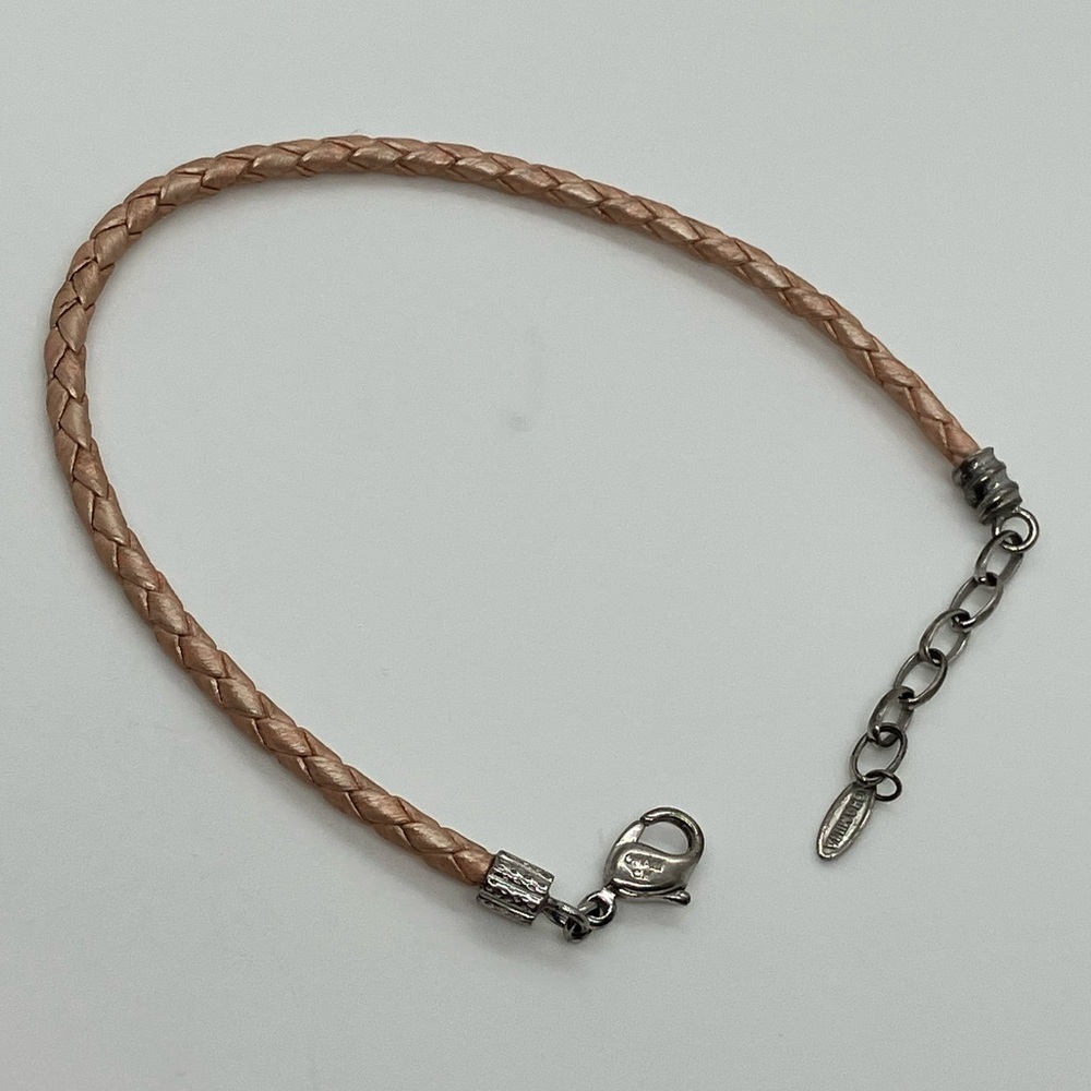 Chamilia 925 Sterling Silver Pink Iridescent Braided Leather Charm Bracelet